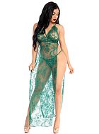 Long negligee, lace, high slit, crossing straps